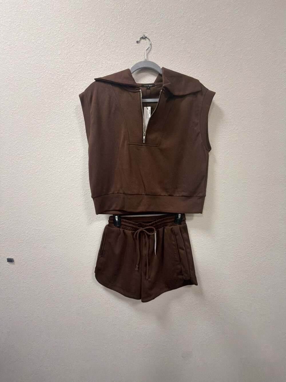 Paper Moon Blake Half Zipped Sweatshirt And Shorts Size S Chocolate